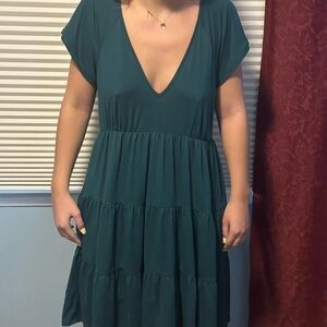 Green Tiered V-Neck Dress